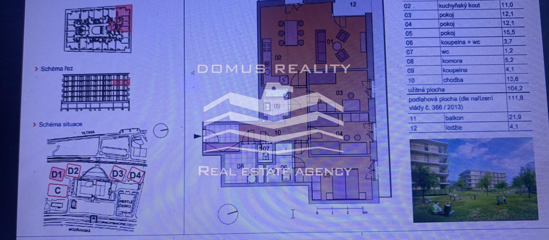 Domus reality nabízí k pronájmu nezařízený byt 4+kk o velikosti 112 m2 s balkonem, garáží v ceně